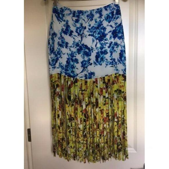 Rococo Sand Silk Mini Skirt M Floral Fringe Gold Festival Boho - Picture 8 of 10